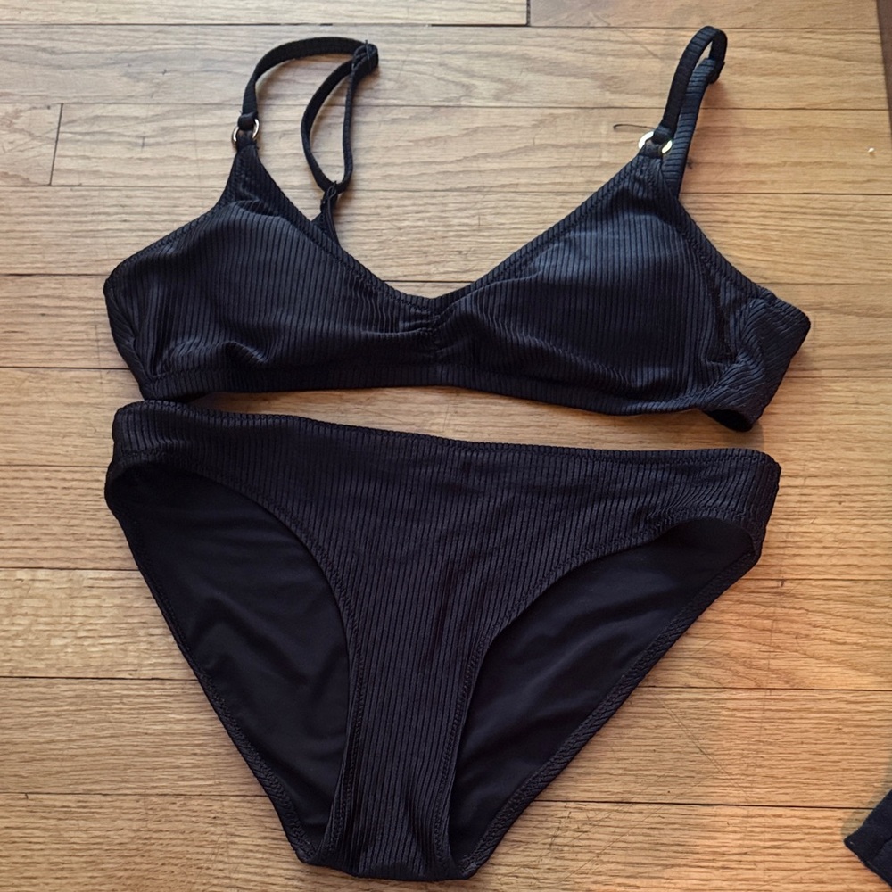 Black Ribbed Bikini Set Aerie